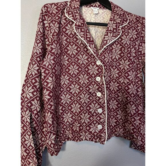 Forever 21 Burgundy Nordic Snowflake Print Button Down Pajama Top Size L - Picture 6 of 6